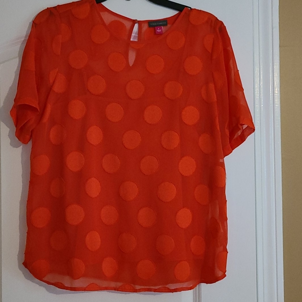 Vince Camuto Orange Polka Dot Short Sleeve Blouse
